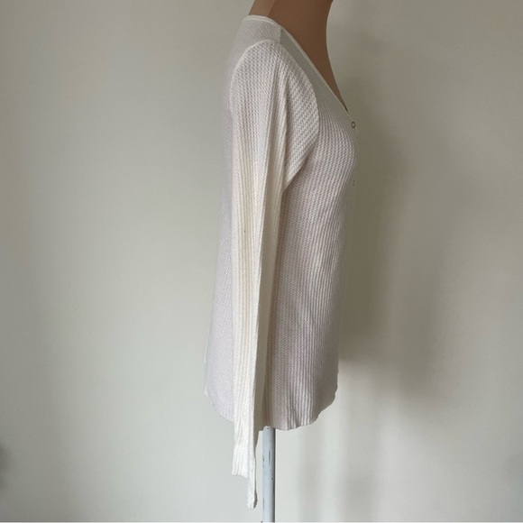 Nation LTD Neala Creme Waffle Knit Long Sleeve Snap Button Henley Shirt EUC Sz M - Picture 6 of 10